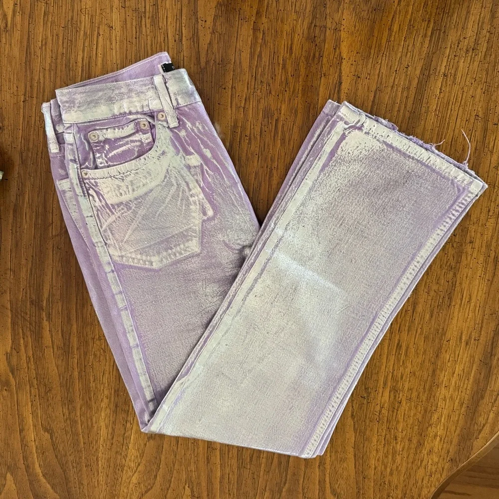 Trendyol Collection Women's Lilac Shiny Metallic Printed High‎ Waist Wide Leg 34